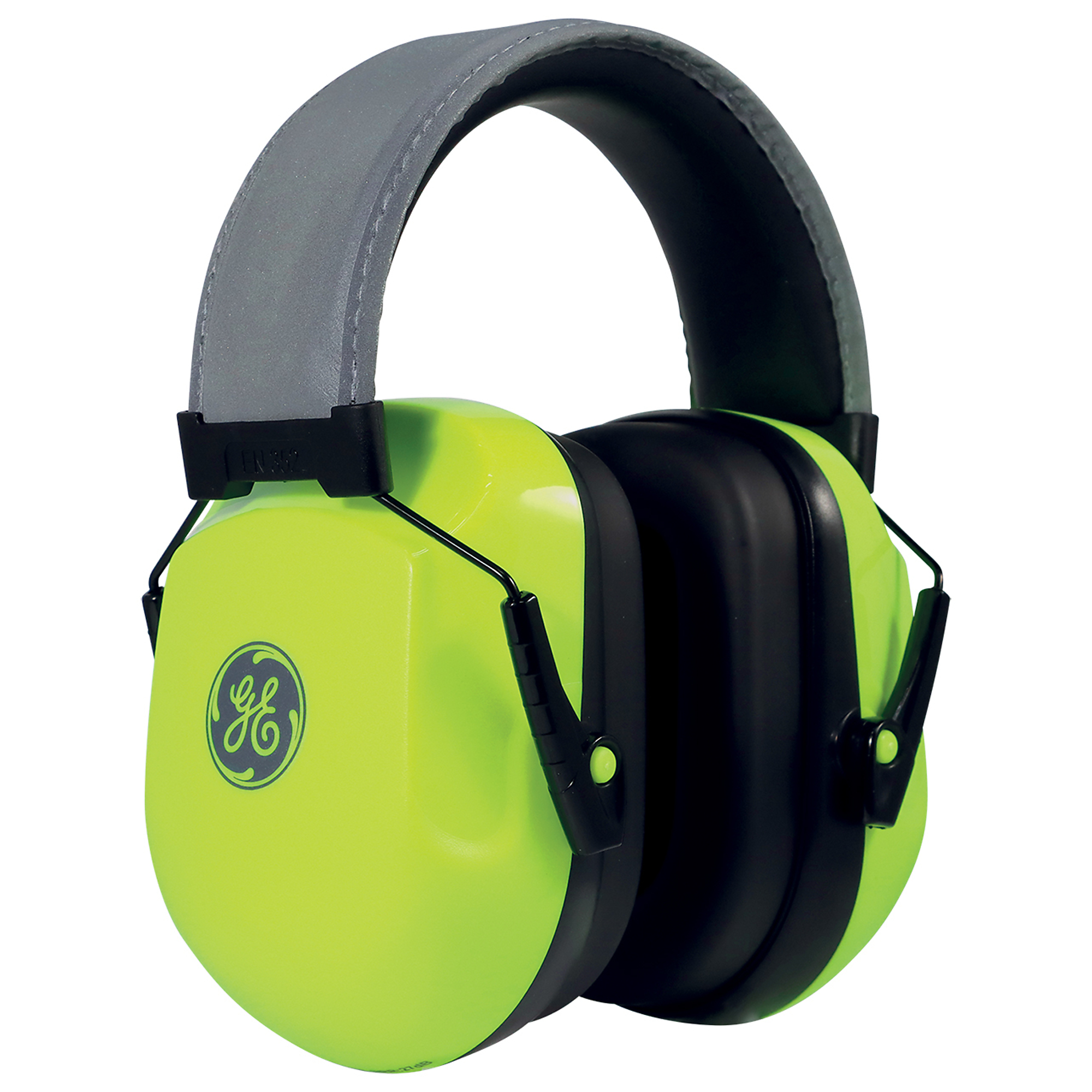 General Electric, Reflective Headband Earmuff 27NRR, Lime, Noise Reduction Rating 27 dB. Model# GM452HV